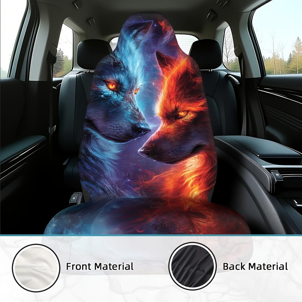 2pcs, Stylish Wolf Galaxy Figure Design Car Seat Covers, Foldable And Washable, Perfect Fit For Single Front Seats, Great For Ca