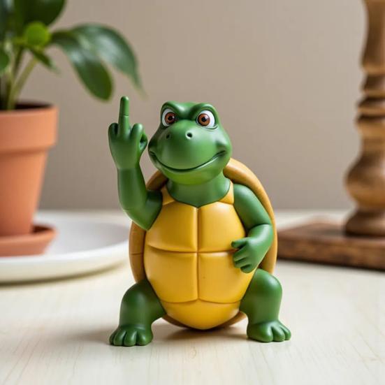 Middle Finger Turtle Figurine Resin Cartoon Turtle Statue Desk Buddy Hand-Painted Turtle