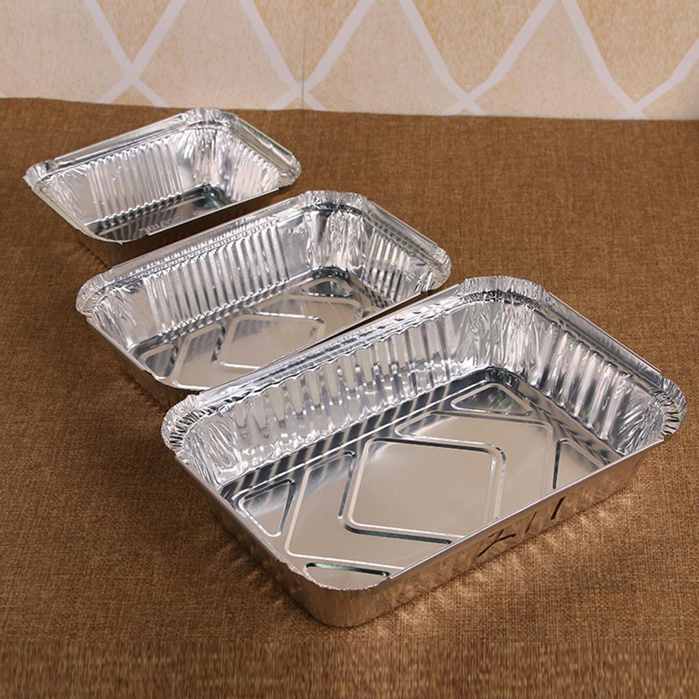 Pack of 10 Aluminum Foil Pans Kitchen Supplies Take-out Containers Food Container Baking Plate Stackable Single-use Pan