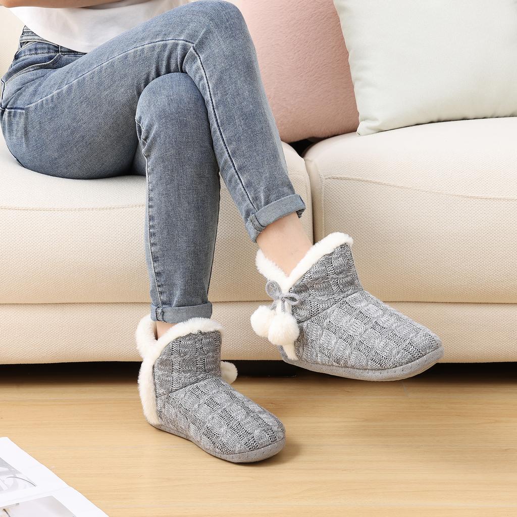 Módní Zimní Boty Smile Dámské Fuzzy Pletené Kotníkové Boty Pantofle Teplé Domácí Bavlněné Boty Venkovní Vnitřní Plyšová Podšívka Boty Pro Ženy