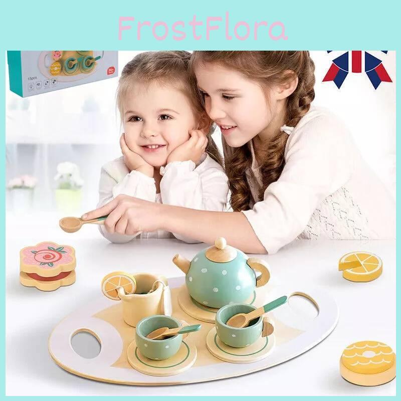 Colorful Wooden Ice Cream Shop Pretend Play Set For Kids With Realistic Tea Set Features