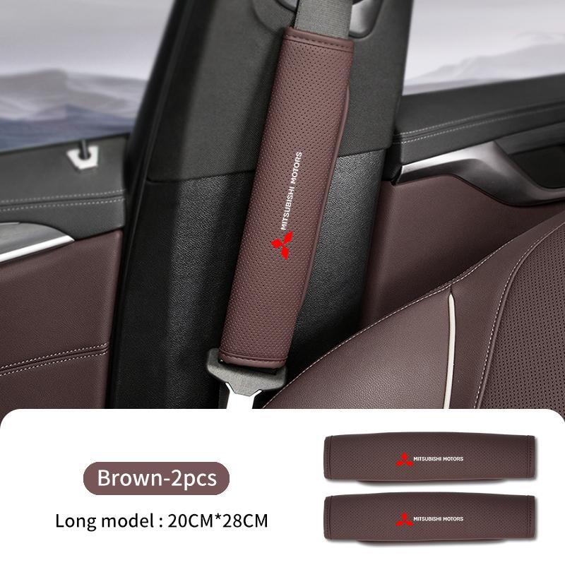 cxdjmy1 For Mitsubishi Leather Car Logo Seat Belt Cover Shoulder Protective Interior Accessories Lancer ASX Pajero Mirage Attrage