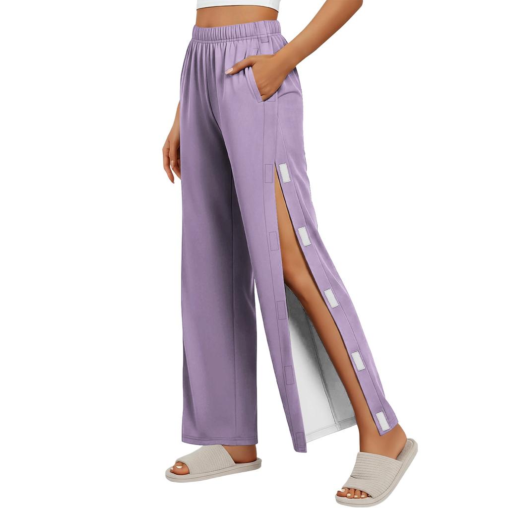 Women’s Side Closure Rehabilitation Pants Easy Open Adaptive Design Loose Fit Elastic Waistband
