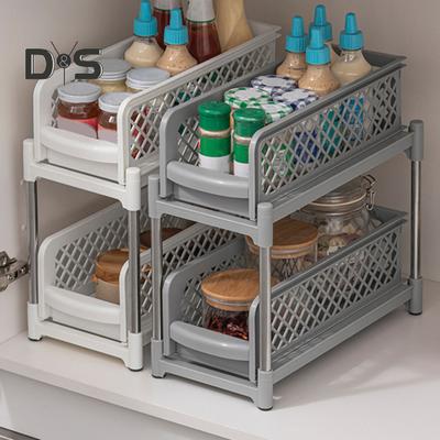 Ausziehbares Unterschrank-Organizer-Aufbewahrungsregal, doppellagiges Design, große Kapazität, starke Tragfähigkeit, einfache Montage, Schrank-Organizer-Aufbewahrungsregal