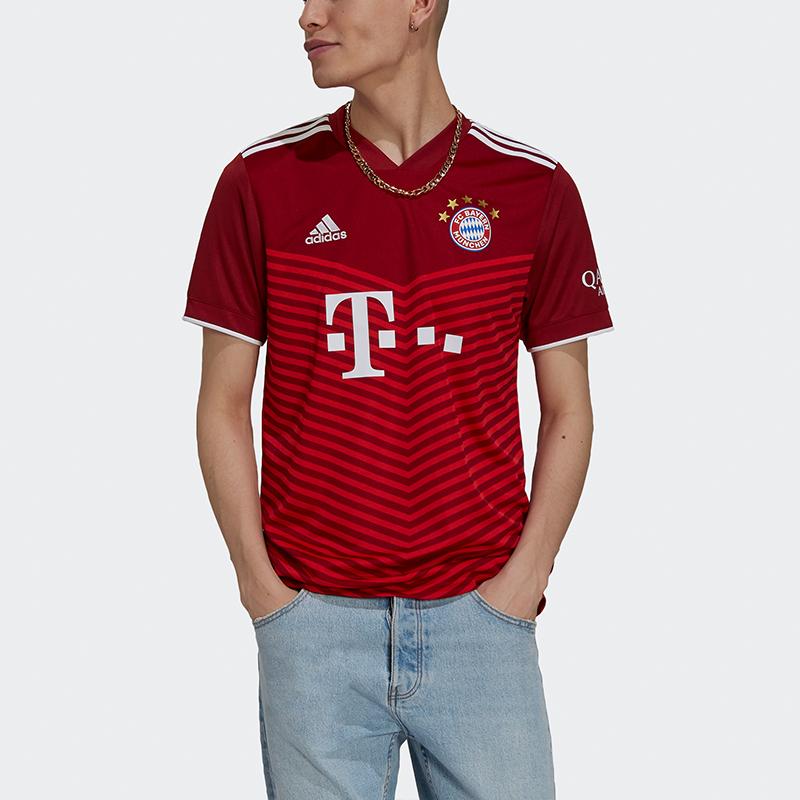 Adidas 2021-22 FC Bayern Home Series Fan Edition Short-Sleeve Soccer Jersey Men Red GM5313