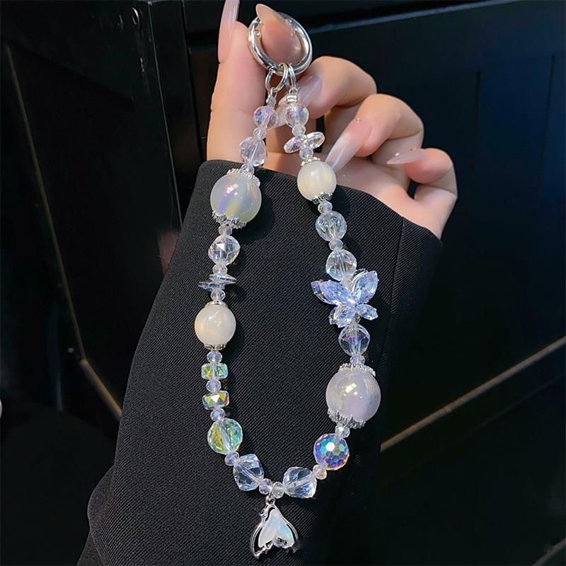 Ins Style Mermaid Pendant Beaded Phone Charm Y2K  Butterfly Phone Chain Anti Lost Wrist Lanyard Keychain Gifts