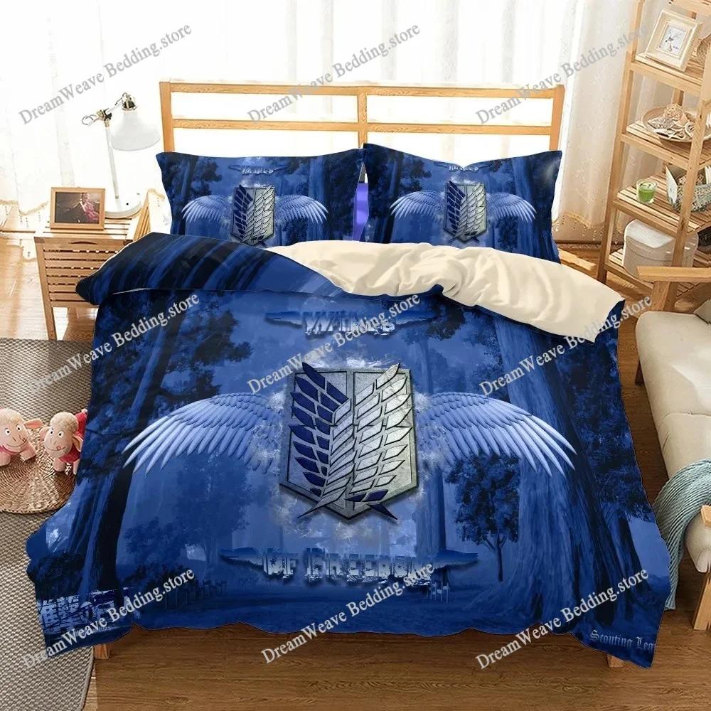 Anime Attack on Titan Logo Bedding Set Boys Girls Twin Queen King Size Duvet Cover Pillowcase Bed Boys Adult Home Textileextile