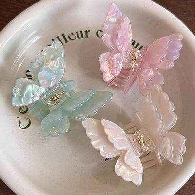 Fairy Butterfly Hair Claw Acetate Crab Hair Clip Fluffy Summer Sweet Princess Shark Clip Women Girls Hairpin Hair Accessories