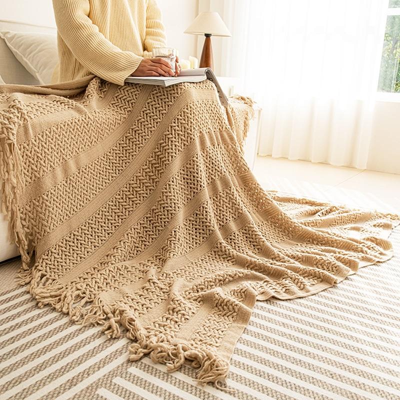 Acrylic Knitted Shawl Blanket Geometric Cable Knit Throw Blanket For Office Couch Sofa Blanket Autumn Winter Cozy Nap Blanket