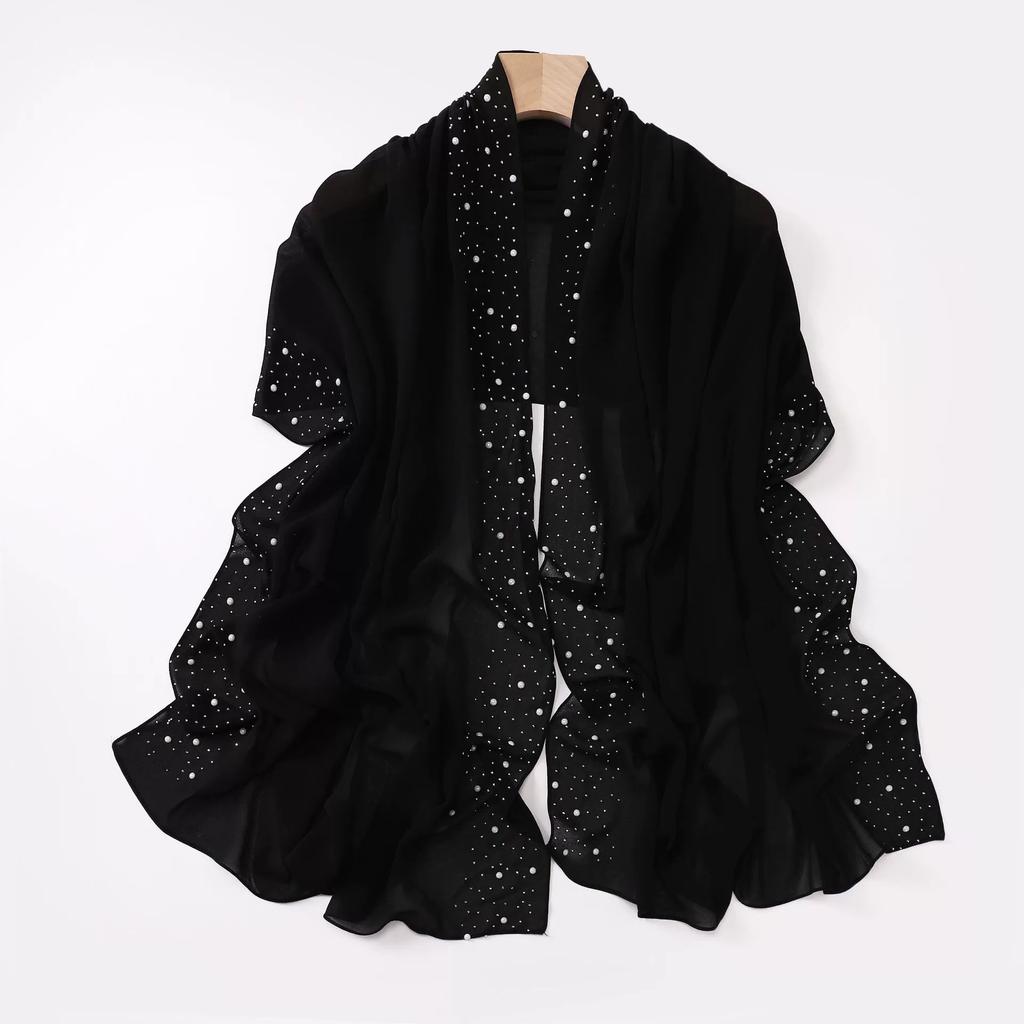 Diamond Pearl Chiffon Hijabs For Women Muslim Fashion Long Shawl Head Wrap For Women Turbans For Women Ramadan Turban Femme