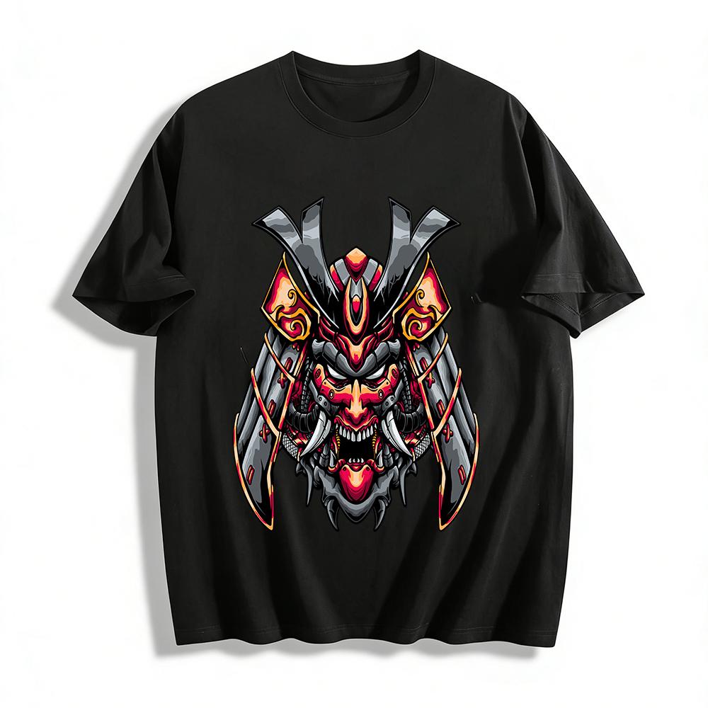 Japanese Oni Samurai Mask Print Cool Streetwear Unisex Tee Pure cotton T-shirt XXS