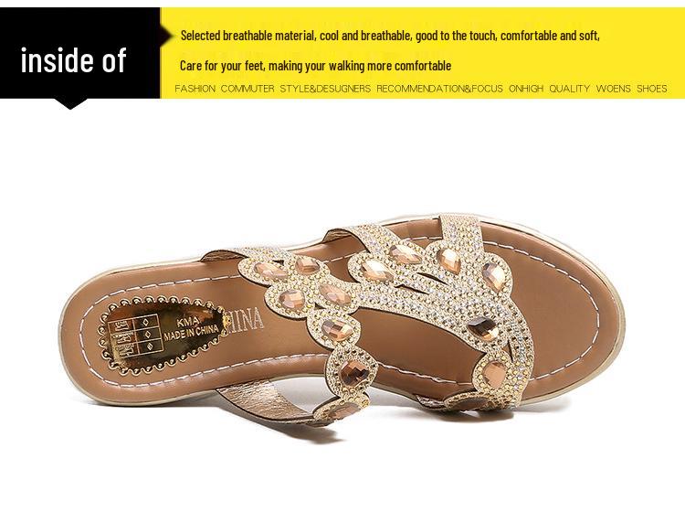 Women's Summer Rhinestone Phoenix Wedge Heel Non-Slip Platform Slippers