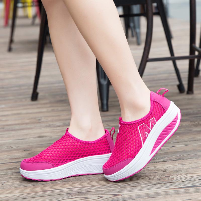 Sneakers for Women Summer Wedge Rocking Shoes Breathable Mesh Casual Shoes Thick Soled Women's Shoes Slip on Lazy Shoes