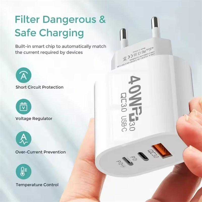 40W USB Type C Charger Dual PD Fast Charging Adapter EU/US Plug For iPhone Samsung Xiaomi Huawei Phone Quick Charge 3.0 Charger