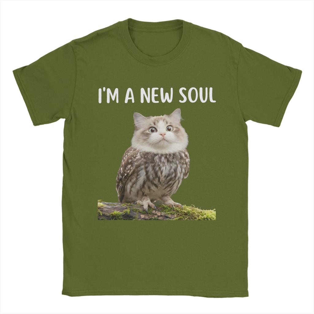 Vintage My Spirit Animal Funny Meowl TShirt for Men 100 Cotton T Shirts Cursed Cat Owl Brainrot Meme Short Sleeve Tees Clothes