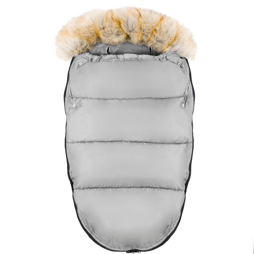 Winter gray fur swaddle sleeping bag for stroller, gondola, sled + cover
