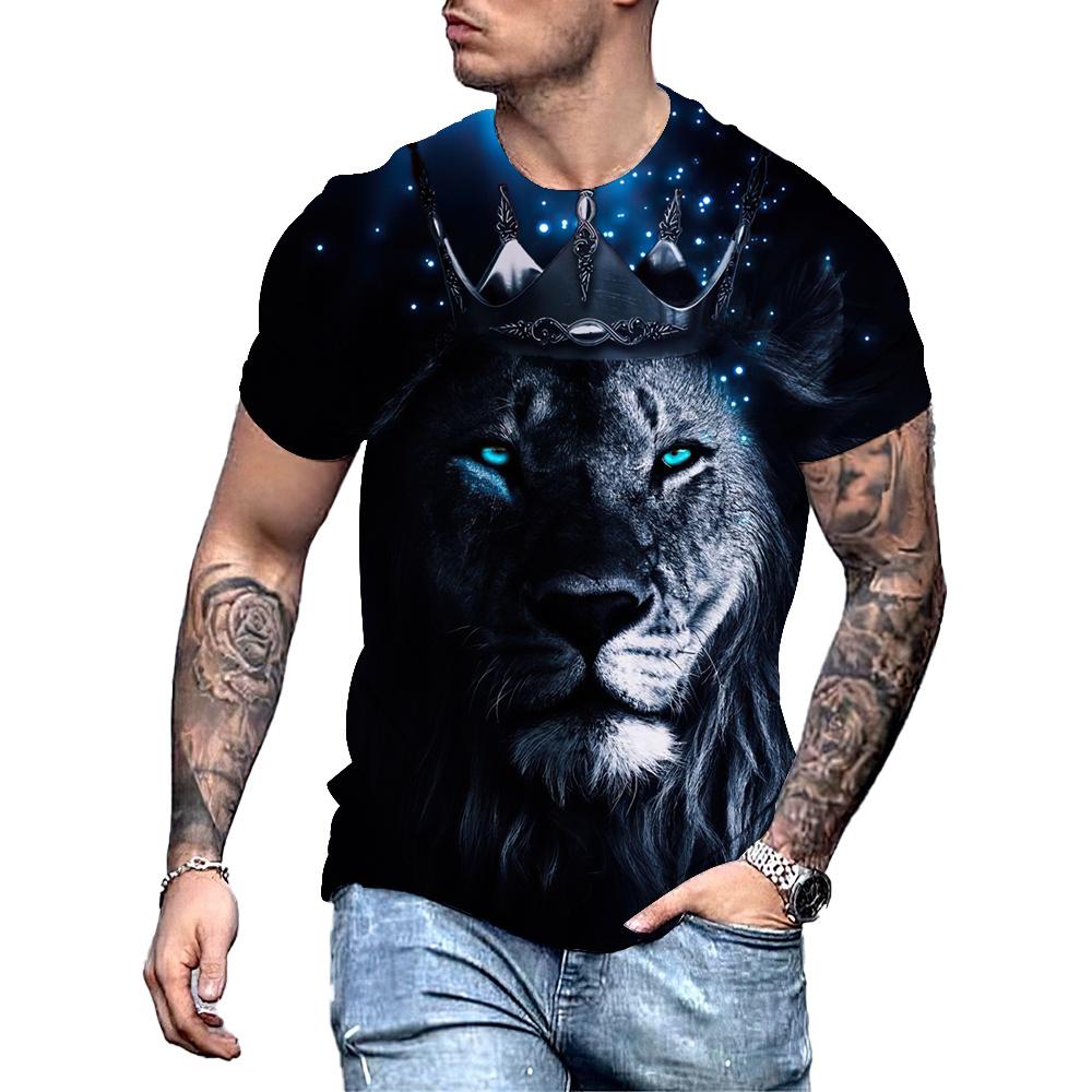 

Футболка с изображением льва для мужчин, футболка с коротким рукавом с 3D животным зверем и жестоким принтом, негабаритные топы, футболки, мужская дизайнерская одежда M