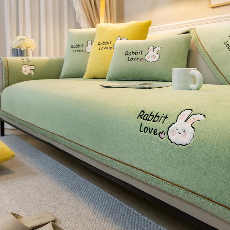Plush Cartoon Sofa Cushion - Non-slip, Thickened Autumn/Winter Cover 2026