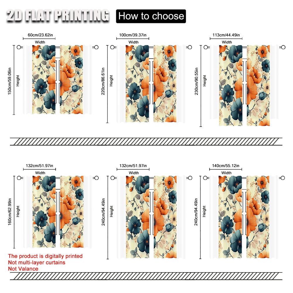 2Pcs Elegant Vintage Floral Curtains Vibrant Flower Rod Pocket Window Treatment For Home Decor Living Room Bedroom Office