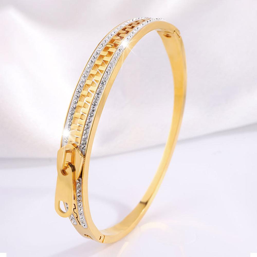 Shiny Zipper Bangle Creative Zip Titanium Steel Hand Chain Exquisite Crystal Bracelet Gift