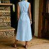 Sleeveless Lapel Collar Midi Dress with Button Front and Waist Tie for Women Casual Loose Fit Summer Dress