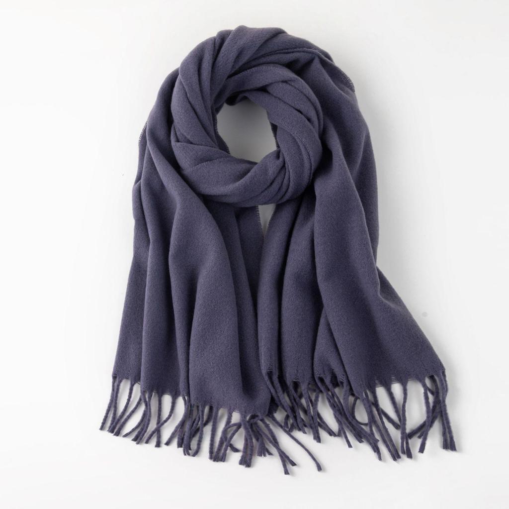 Korean-Style Faux Cashmere Shawl, Solid Color, Versatile Tassel Scarf for Women