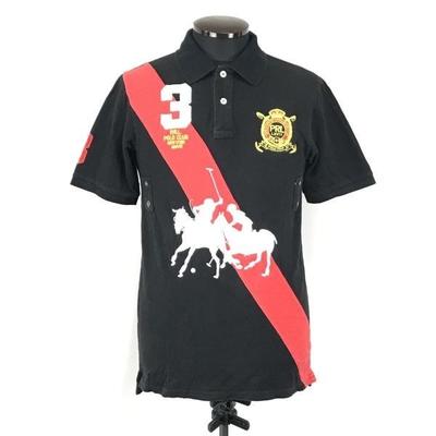 / Short Sleeve Polo Shirt [Men’s M / Black × Red × White] Embroidered Front Logo(USED)