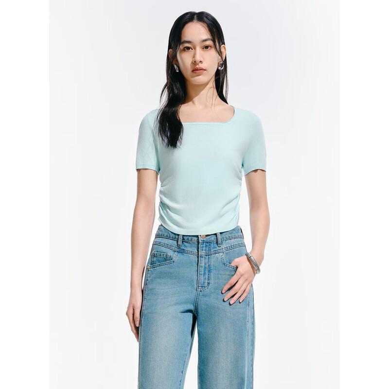 Dámský lehký pletený top s krátkým rukávem a U-výstřihem Peacebird