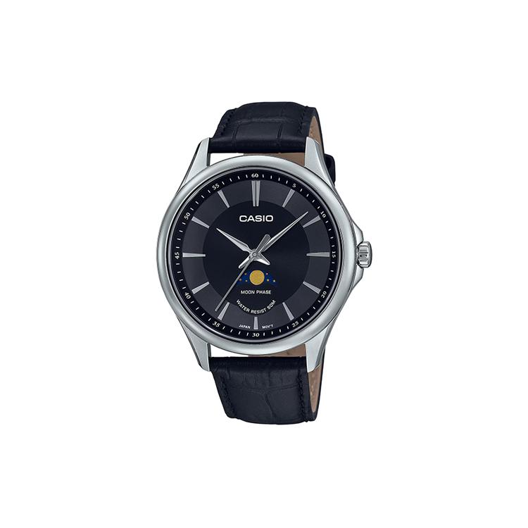 CASIO 50M Waterproof Quartz Movement Genuine Leather Strap Watch Unisex Black Dial MTP-M100L-1AV Black Dial