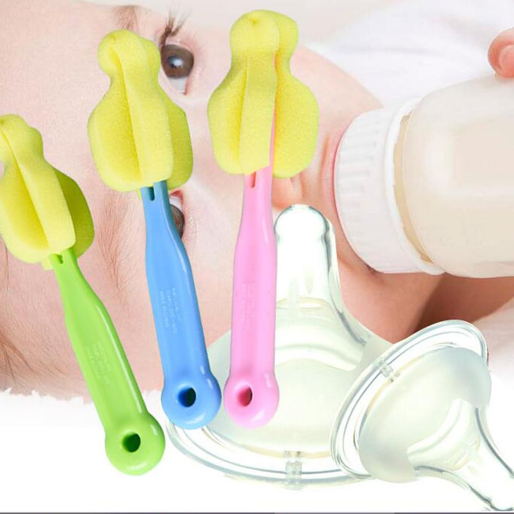 CHENLONB Baby Bottle Nipple Brush Set of 4 Nipple Cleaning Tool Baby Bottle Cleaning Brush Small Lightweight Soft Hangable Baby Bottle Nipple Cleaning