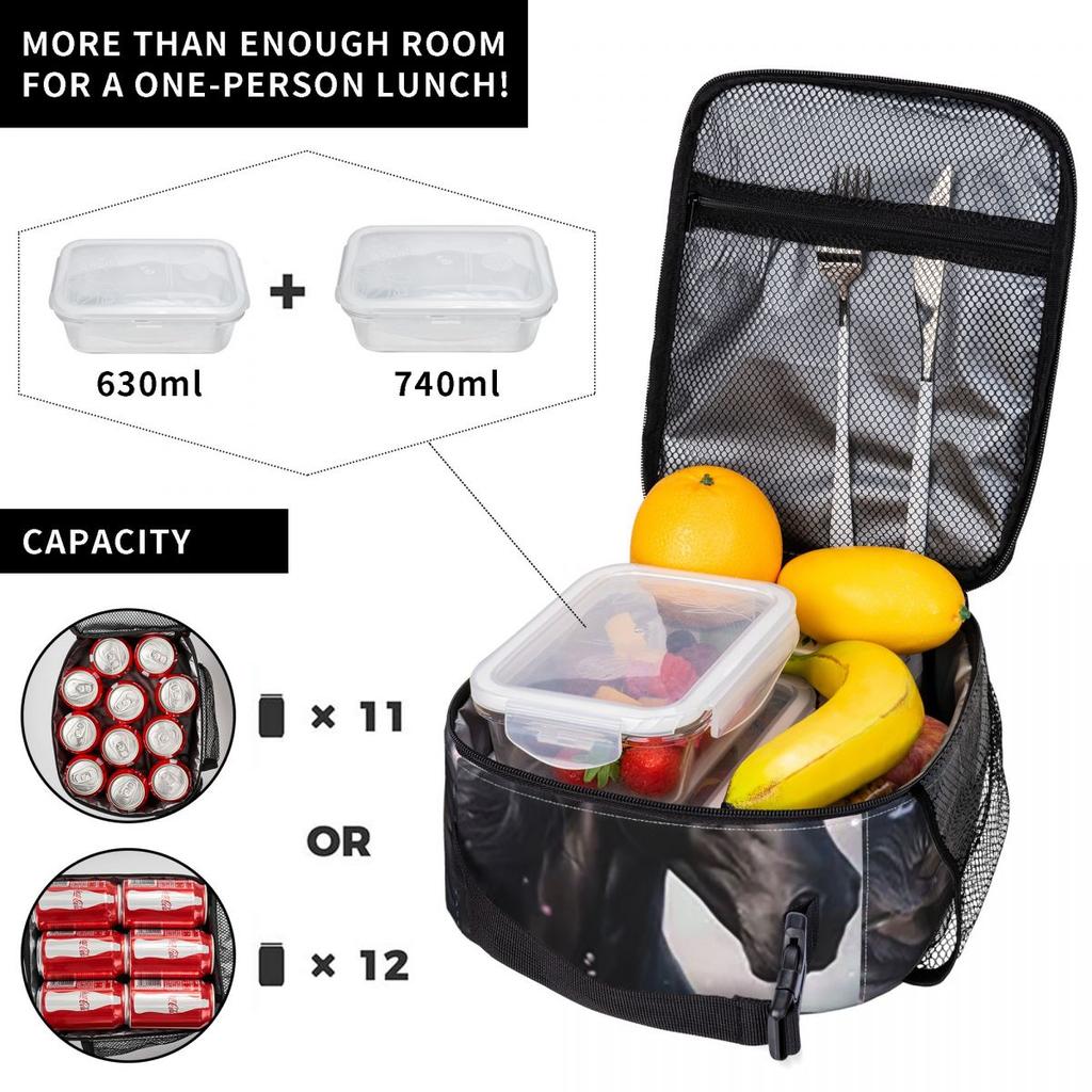 Verzaubertes Schwarzes Pferd in Blumen Isoliert Lunchtasche für Kinder Schule Kühlbox Thermische Lebensmittelbox Tragetasche Auslaufsicher Lunchboxen Behälter