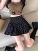 Women's Gray Polka Dot Ruffled Mini Skirt - High Waist, Fluffy, Slimming, Irregular Hem