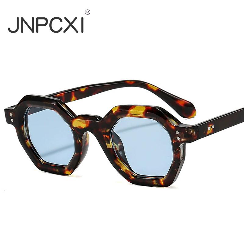  New Fashion Polygon Small Square Women Sunglasses Retro Rivets Men Leopard Blue Shades UV400 Trending Sun Glasses