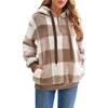 Damen S Langarm Kapuzen Plüsch Kariert Pullover Sweatshirt