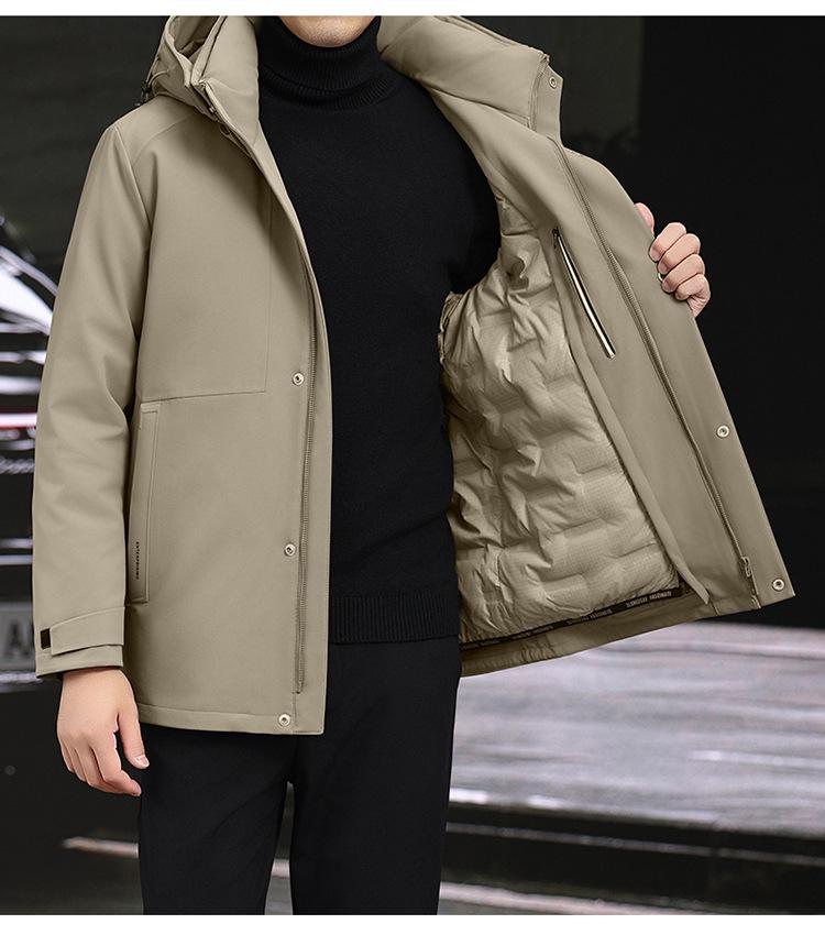 Herren Mittellange Kapuzenjacke aus Gänsedaunen - Neuer Stil, Verdickt, Abnehmbar, Warme Winter Business Casual Oberbekleidung