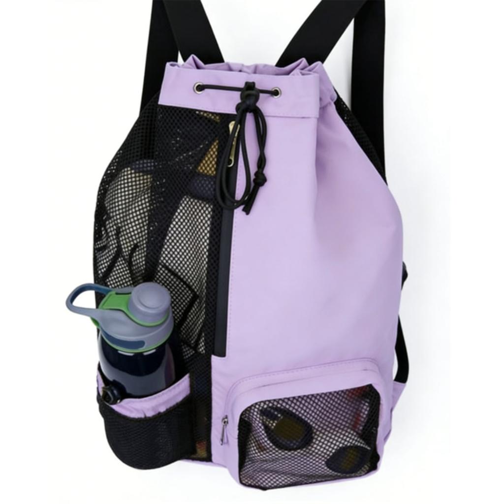 Swim Backpack Tear Proof Water Proof Mesh Drawstring Backpack with Wet Pocket for Gym Workout Beach Violet