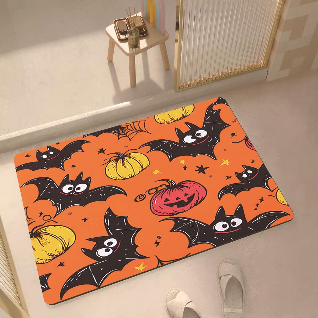 Custom Pattern Halloween Holiday Decoration Diatom Mud Machine Washable Absorbent Toilet Door Mat for Home