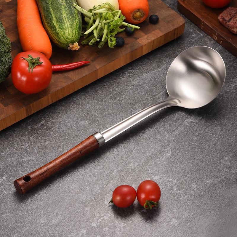 Stainless Steel Stir-fry Spoon with Wooden Handle - Chef's Special Long Handle Ladle and Serving Spoon