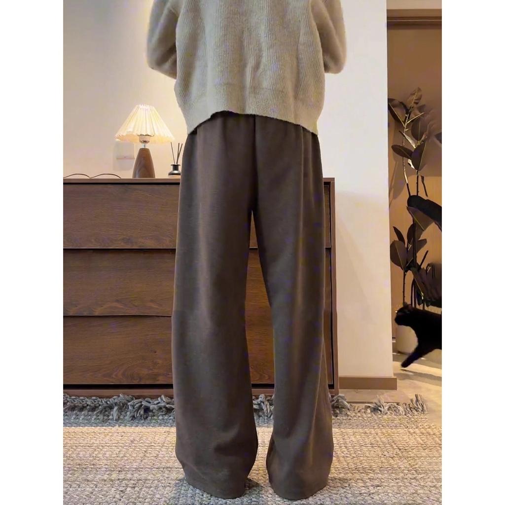 Maillard brown A-shaped wide-leg pants men's autumn and winter thickened heavy-weight abraded pants straight and slightly pulled casual pants