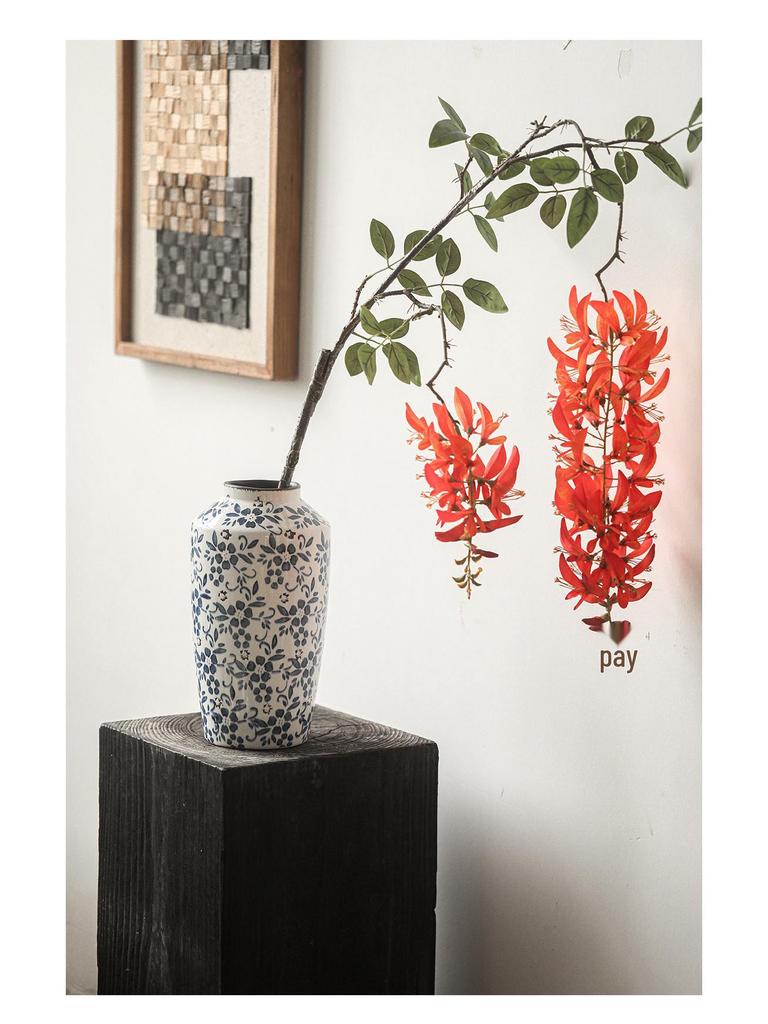 French-Chinese Ice Crackle Blue & White Ceramic Vase: Entrance & Living Room Decor