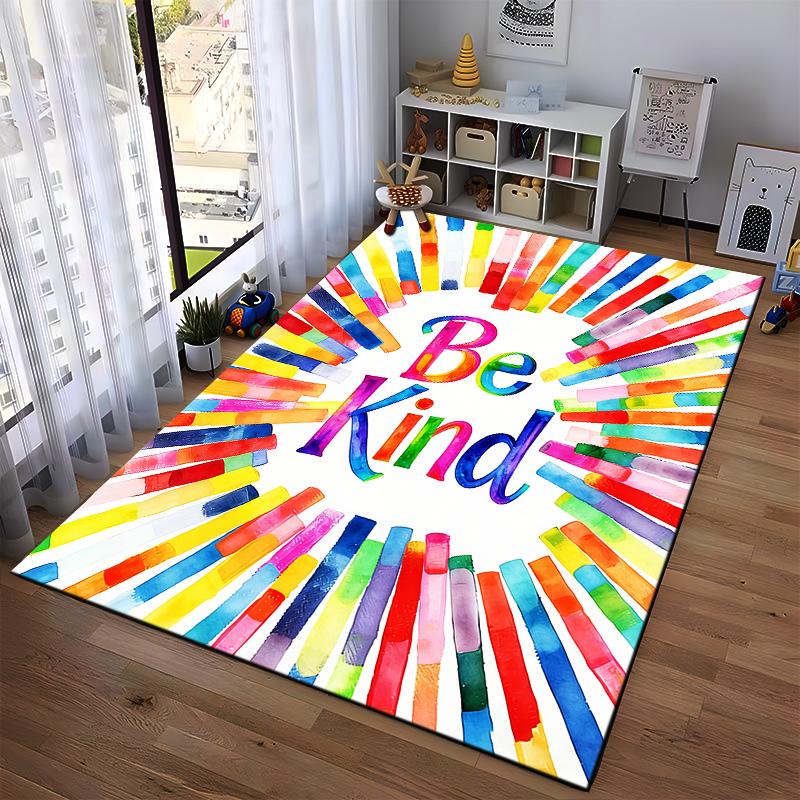 "Be Kind Carpet with Colorful Stripes Pattern for Home Decor" Suitable for use as an anti-slip for living room bedroom sofas