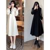 Hepburn-style French Dress: Plus Size Slimming, Autumn/Winter, Cinched Waist, Polo Collar, Structured Shoulders, Inner Layer
