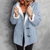 Women's Button Suede Long Windbreaker Coat Warm Long Sleeve Jacket Hooded Coat