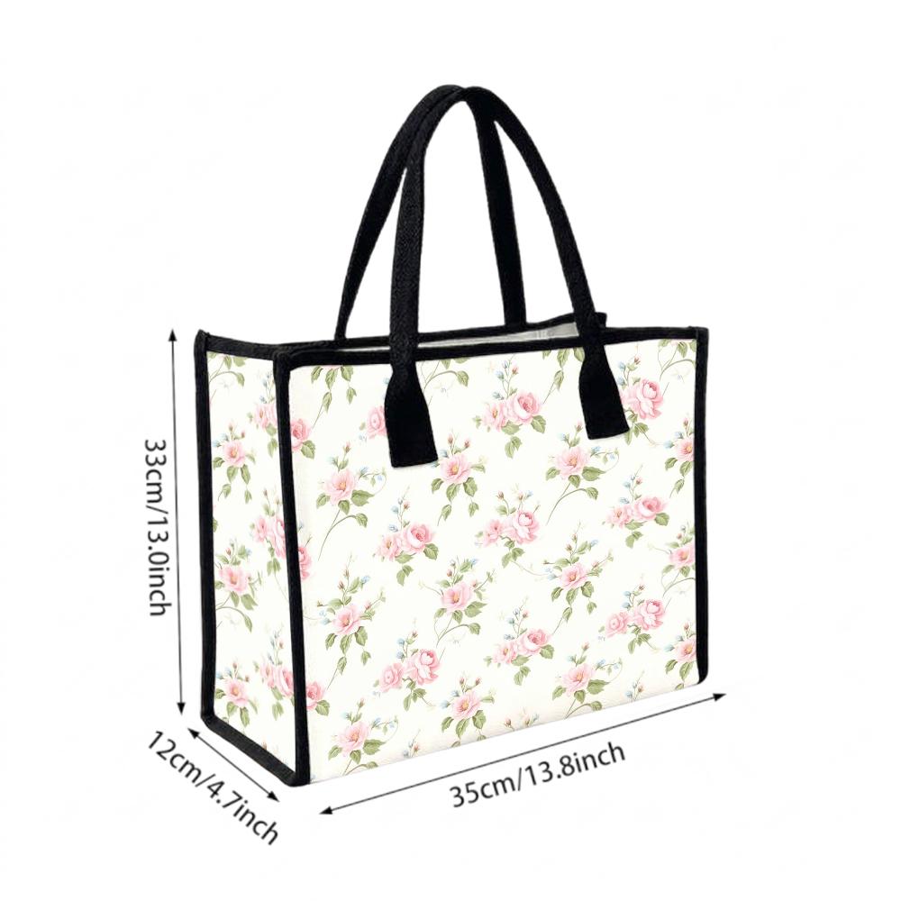 Floral Tote Bag Casual Canvas Handbag Lightweight Daily Use Shoulder Bag for Women