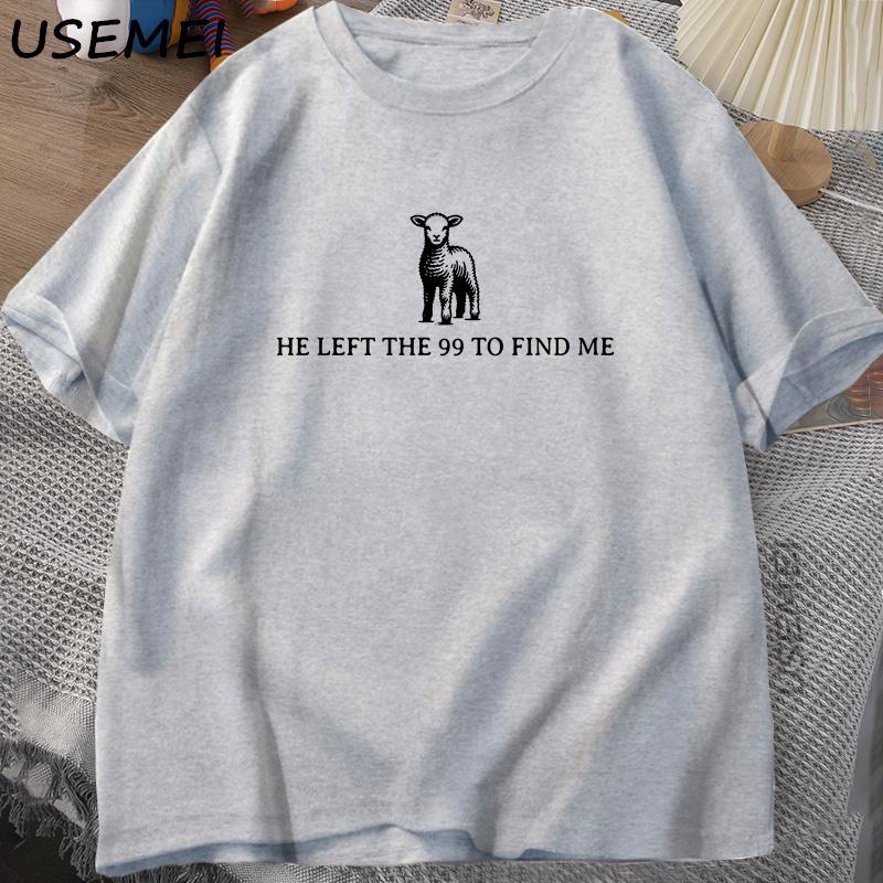 

Retro Religious T-Shirt He Left The 99 T Shirt Christian Bible Verse Tshirt Faith Cotton Short Sleeves Graphic T Shirts Tops L сірий