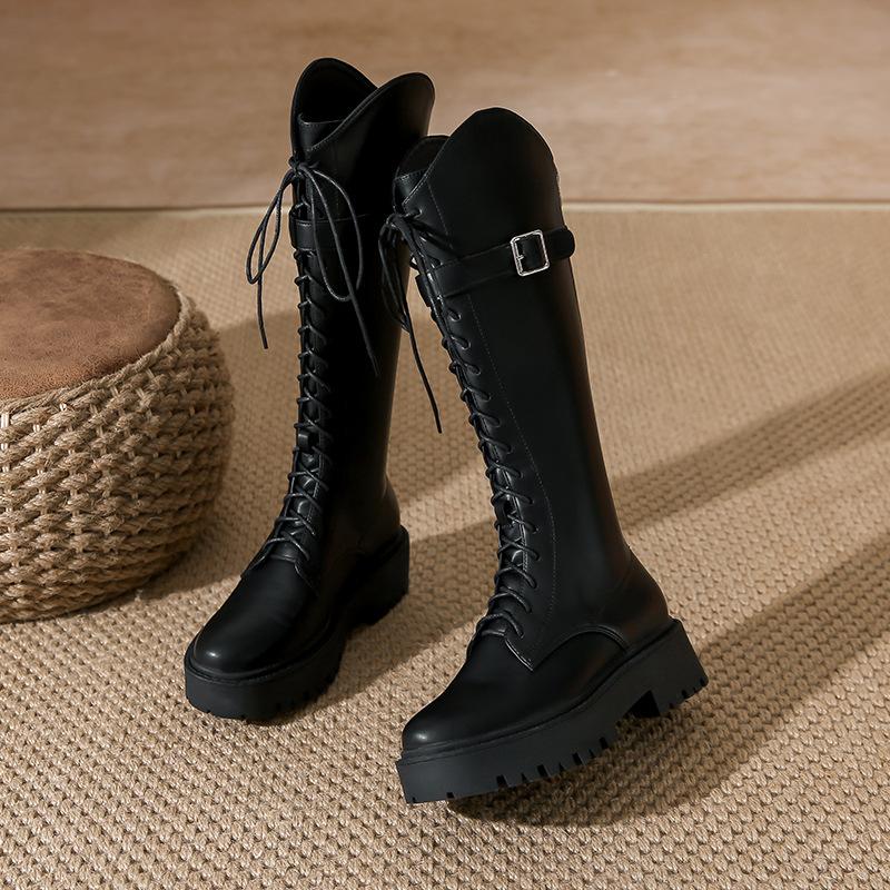 Locomotive Boots Women's Autumn and Winter 2025 New Knight Boots Women's Thick-soled Lace-up Boots Women's Thin High Boots Children