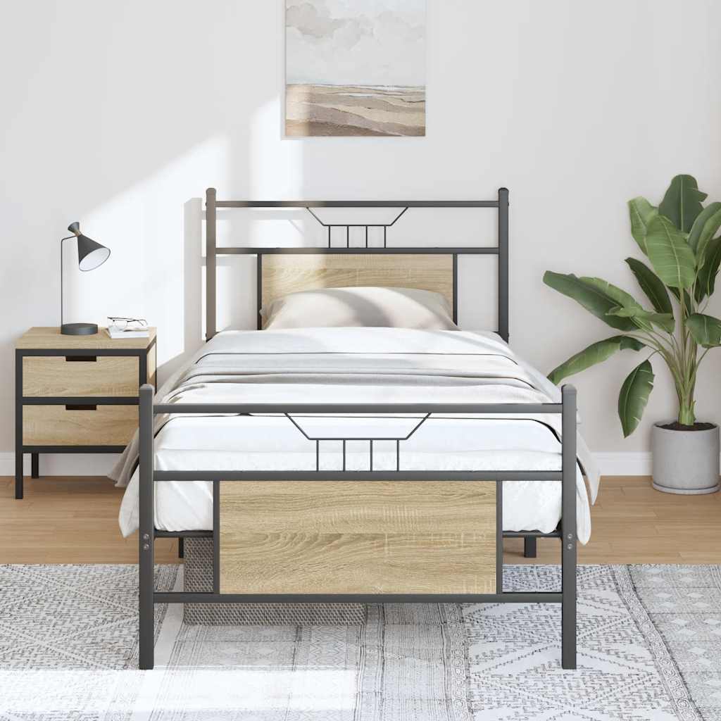 Bed Frame without Mattress Sonoma Oak Finish 75 x 190 cm Engineered Wood