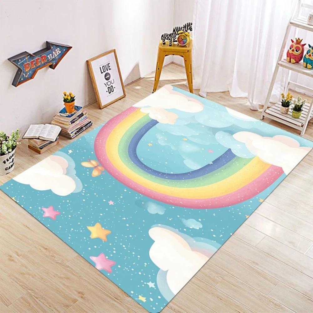 Cartoon Rainbow Cloud Kids Carpet Colorful Star Pattern Floor Mat Rug for Children's Bedroom Living Room Home Decoration