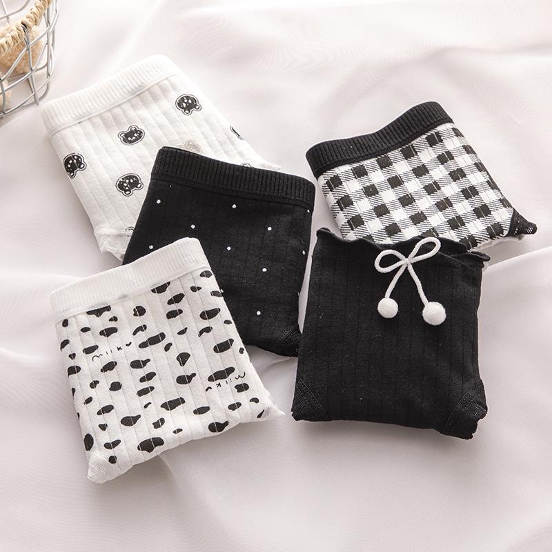 Söta Björnar Dam Midjehöga Ren Bomulls Trosor - Enfärgade i Svart och Vitt