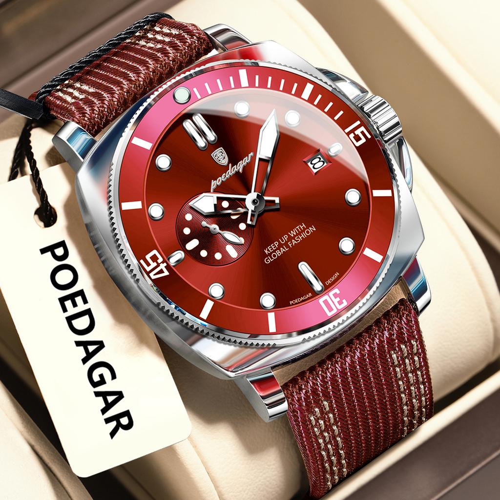Luxury Trendy Man Wristwatch Square Dial Waterproof Luminous Date Week Men Watch Simple Business Quartz Leather Men's Watches Reloj